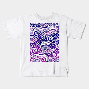 Paisley Bohemian Breeze Art - White and Shades of Purple and Blue Kids T-Shirt